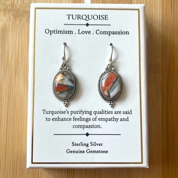 Brand New Sterling Silver Turquoise Genuine Gemstone Drop Earrings Love Optimism - Picture 1 of 12